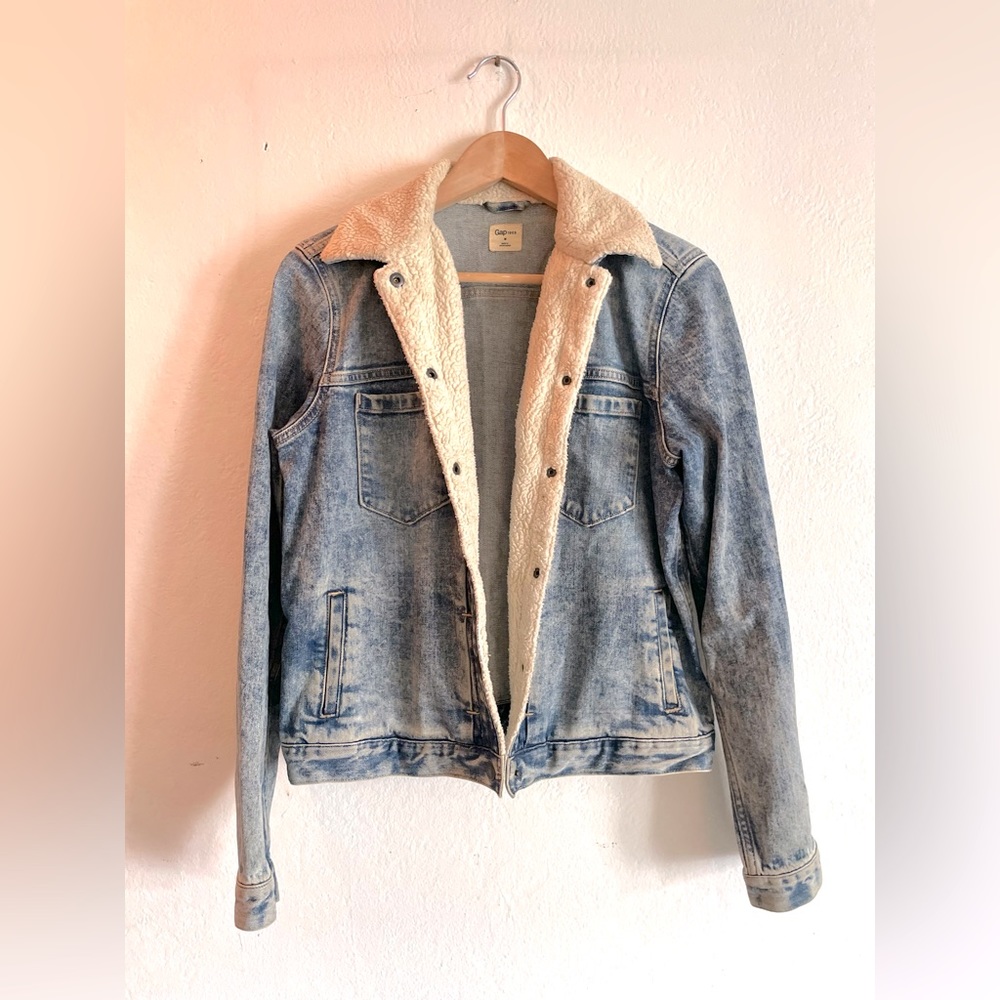 🍁50% Off Rdy 4 Fall Sale GAP Denim Faux Shearling Trimmed Jacket